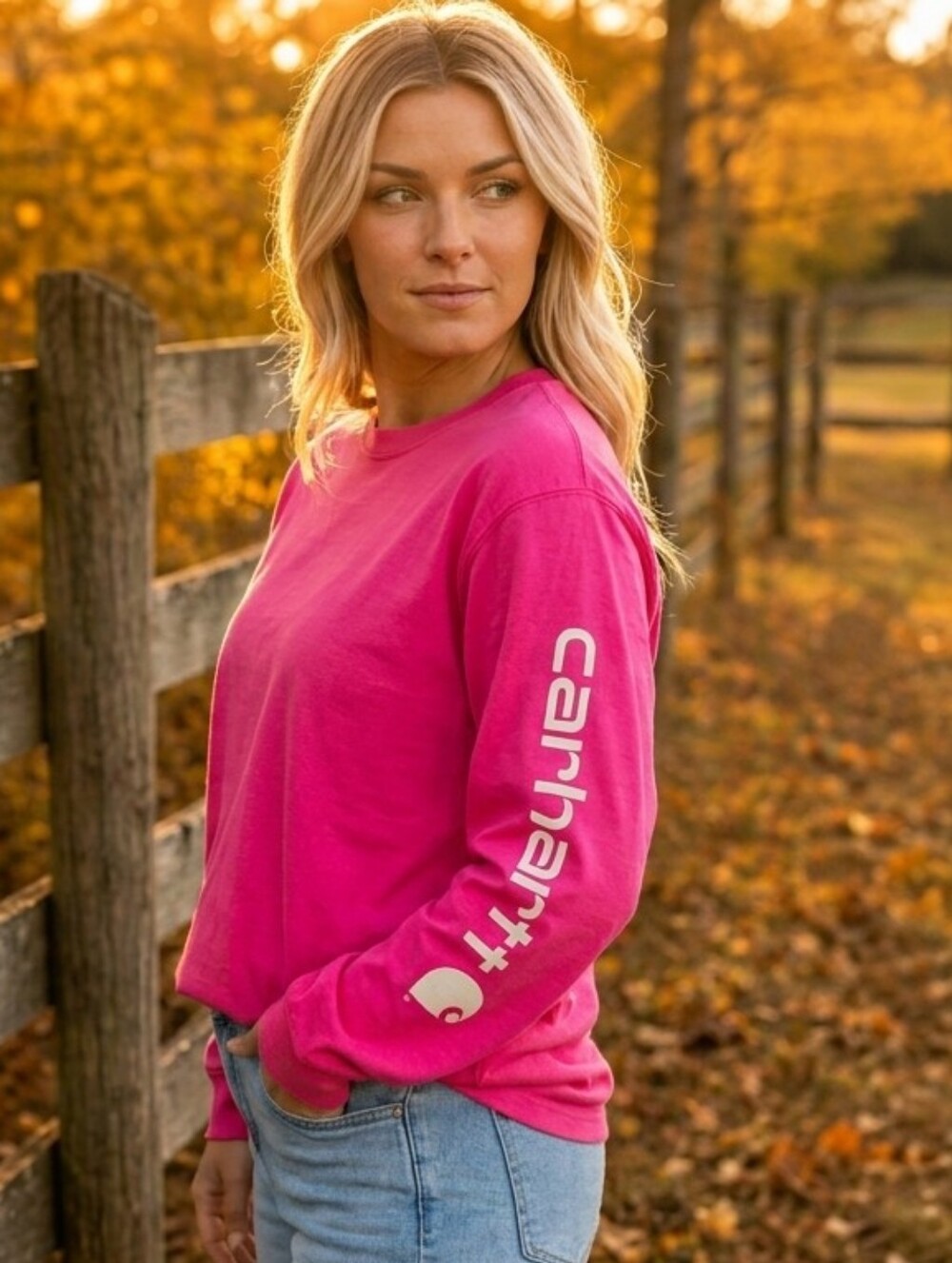 Carhartt Pink Loose Fit Heavyweight Long Sleeve Logo Tee 